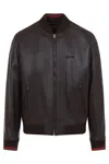 Gucci Men Leather Bomber Jacket In Brown