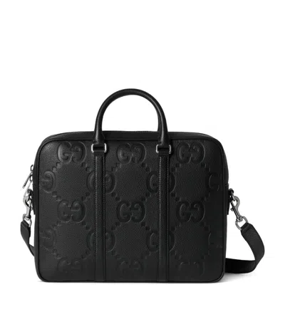 Gucci Leather Jumbo Gg Briefcase In Black