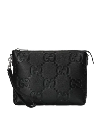 Gucci Leather Jumbo Gg Messenger Bag In Black