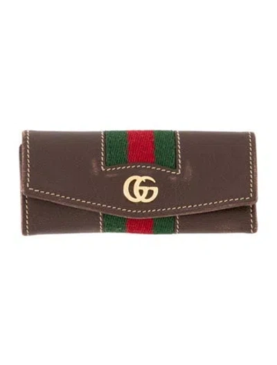Pre-owned Gucci Leather Keychain Case In Brown
