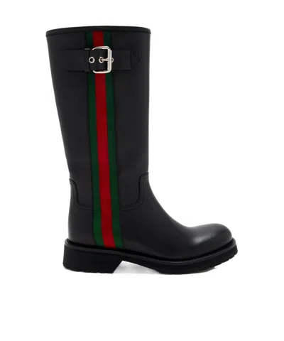 Gucci Leather Knee-high Boots In Black