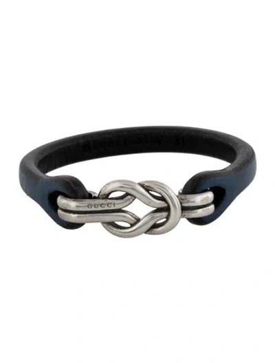 Pre-owned Gucci Leather Knot Wrap Bracelet In Blue
