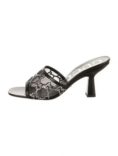 Pre-owned Gucci Leather Lace Pattern Slides In Silver