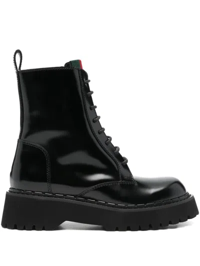 Pre-owned Gucci Leather Lace-up Ankle Boots In Black