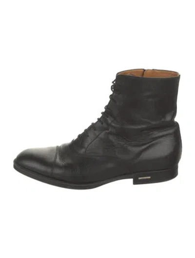 Pre-owned Gucci Leather Lace-up Boots In Black