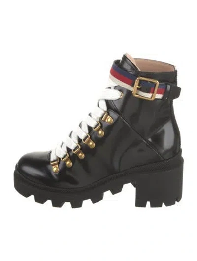 Pre-owned Gucci Leather Lace-up Boots In Black