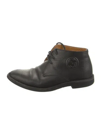 Pre-owned Gucci Leather Lace-up Boots In Black