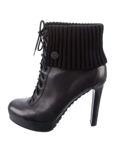 Pre-owned Gucci Leather Lace-up Boots In Black