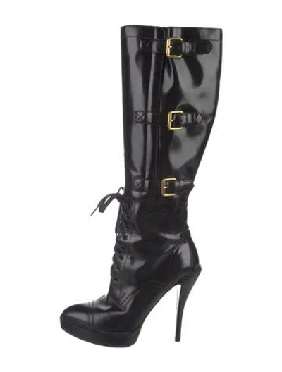 Pre-owned Gucci Leather Lace-up Boots In Black