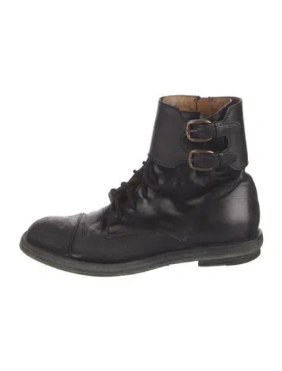 Pre-owned Gucci Leather Lace-up Boots In Black