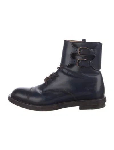 Pre-owned Gucci Leather Lace-up Boots In Blue