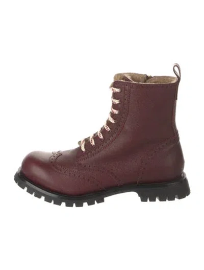Pre-owned Gucci Leather Lace-up Boots In Burgundy