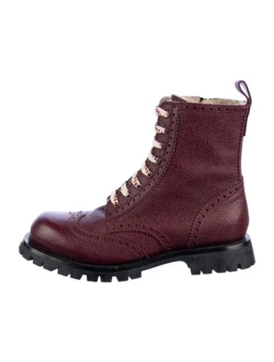 Pre-owned Gucci Leather Lace-up Boots In Burgundy
