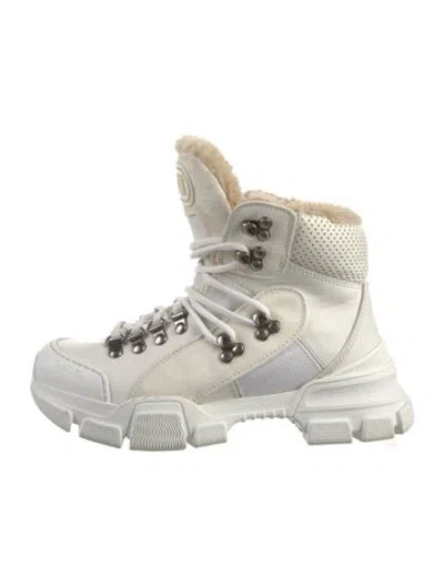 Pre-owned Gucci Leather Lace-up Boots In White