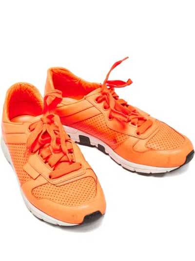 Pre-owned Gucci Leather Lace-up Sneakers In Orange