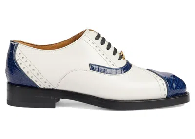 Pre-owned Gucci Leather Laceup Sneakers (women's) Sneakers In White/blue