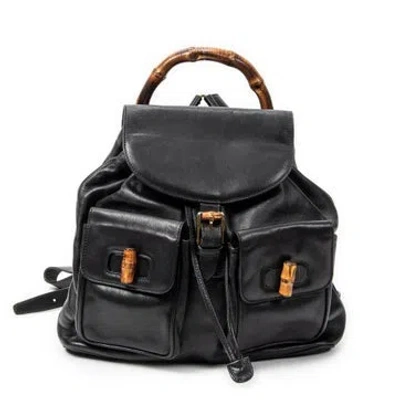 Pre-owned Gucci Leather Large Bamboo Backpack In Black