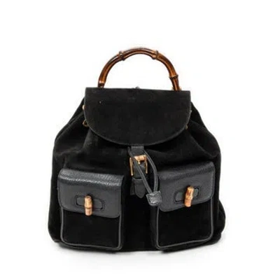 Pre-owned Gucci Leather Large Bamboo Backpack In Black