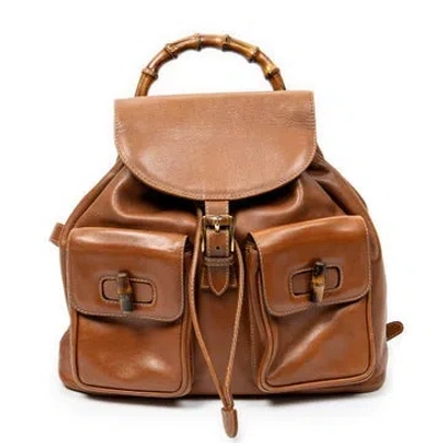 Pre-owned Gucci Leather Large Bamboo Backpack In Brown