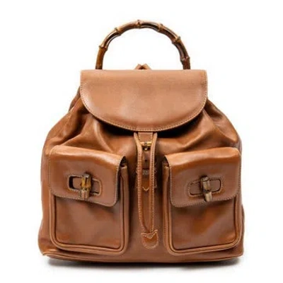 Pre-owned Gucci Leather Large Bamboo Backpack In Neutral