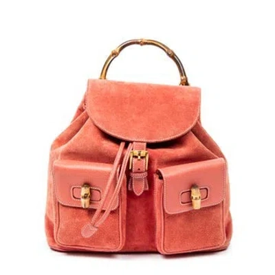 Pre-owned Gucci Leather Large Bamboo Backpack In Red