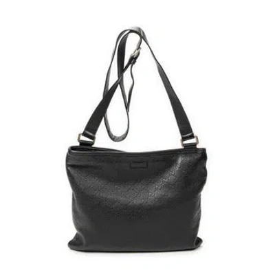 Pre-owned Gucci Leather Large Square Zip Messenger In Black