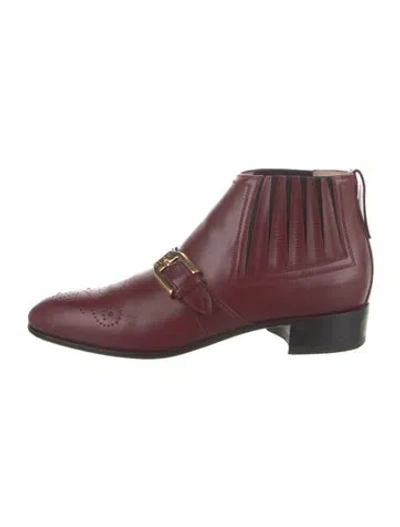 Pre-owned Gucci Leather Lasercut Accents Boots In Burgundy
