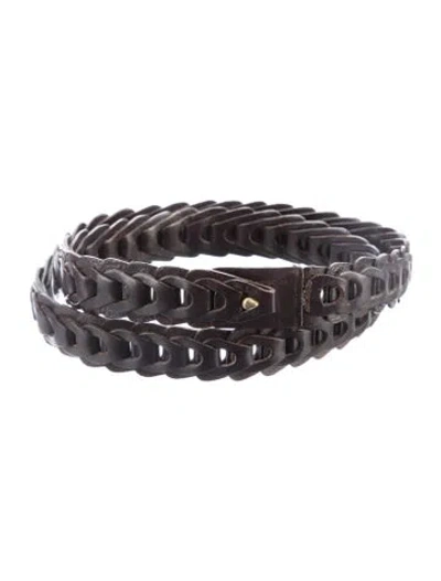 Pre-owned Gucci Leather Lasercut Accents Chain-link Belt In Brown