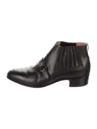 Pre-owned Gucci Leather Lasercut Accents Chelsea Boots In Black