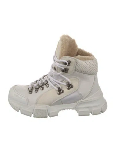 Pre-owned Gucci Leather Lasercut Accents Hiking Boots In White