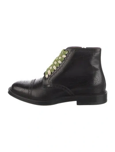 Pre-owned Gucci Leather Lasercut Accents Lace-up Boots In Black