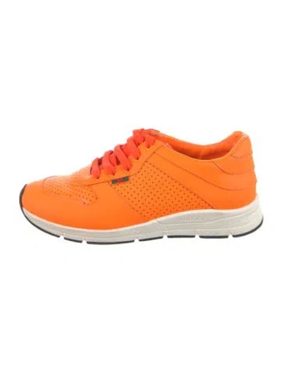Pre-owned Gucci Leather Lasercut Accents Sneakers In Orange