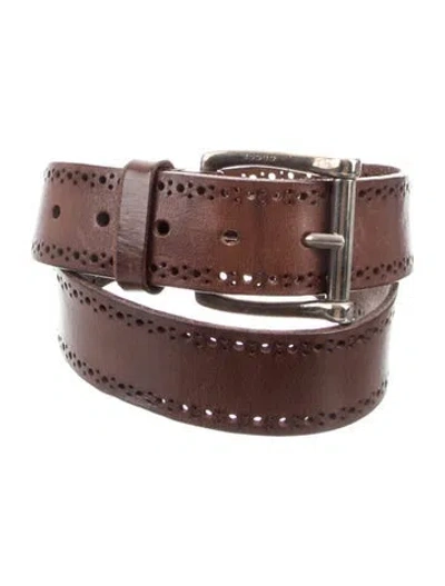 Pre-owned Gucci Leather Lasercut Accents Waist Belt In Brown