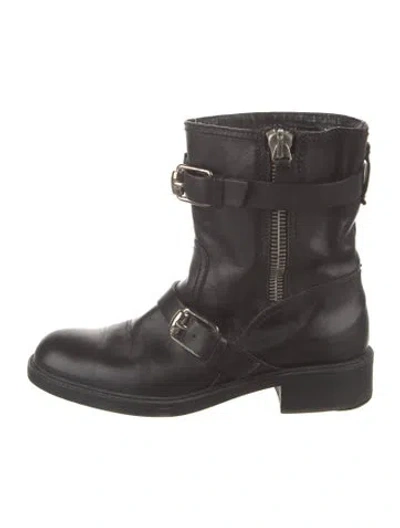 Pre-owned Gucci Leather Leather Trim Embellishment Moto Boots In Black/silver