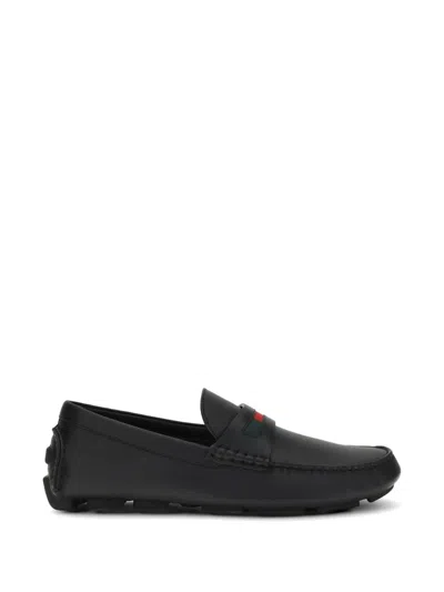 Gucci Driver Web-stripe Loafers In Black