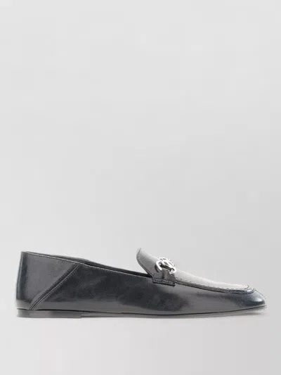Gucci Leather Loafers Metallic Detail Round Toe In Black
