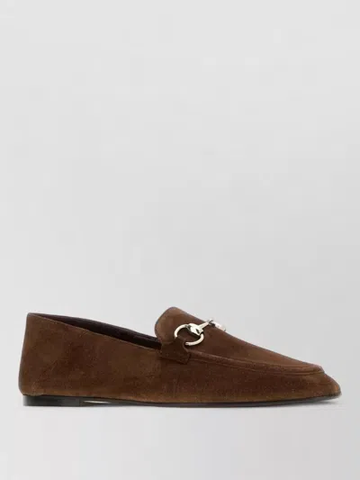 Gucci Leather Loafers Moccasin Style Metal Detail In Brown