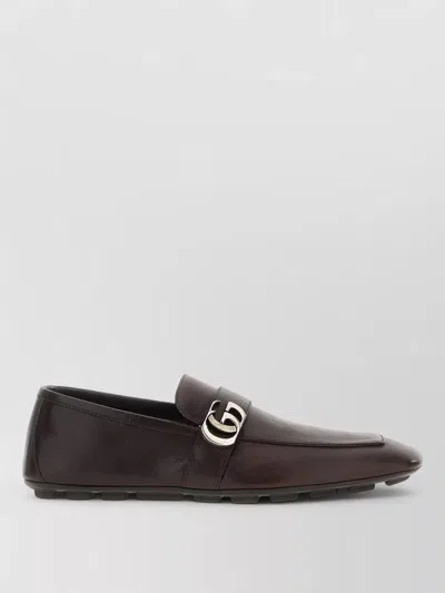Gucci Dark Brown Distressed Leather Loafer In Burgundy