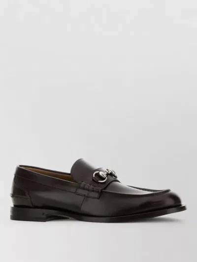 Gucci Leather Loafers Round Toe Stitch Detail In Brown