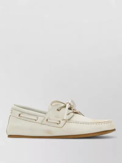 Gucci Leather Loafers Stitch Detailing Rubber Sole Lace In Neutral