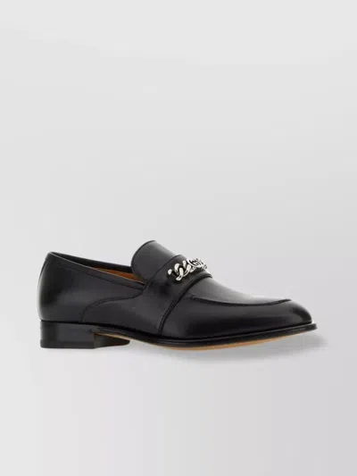 Gucci Leather Loafers With Almond Toe And Metal Hardware In Black