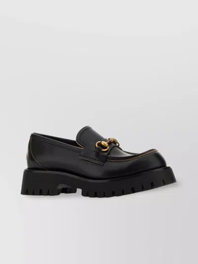 Gucci Leather Loafers With Chunky Sole And Gold-tone Hardware In Black