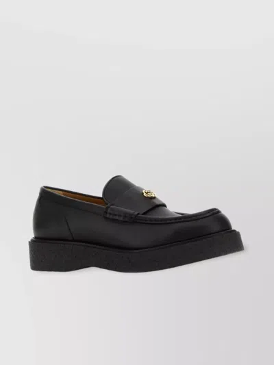 Gucci Leather Loafers With Chunky Sole And Penny Slot Strap In Black