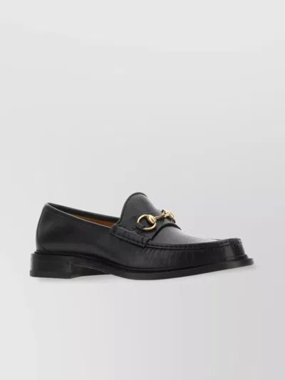 GUCCI LEATHER LOAFERS WITH METAL HARDWARE AND ROUND TOE