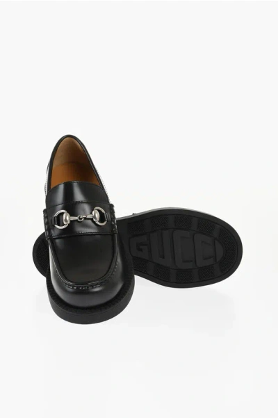Gucci Leather Loafers With Rubber Sole And Front Morset