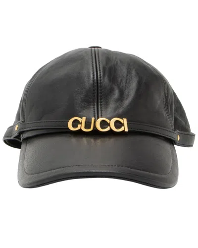 Gucci Leather Logo Baseball Hat (authentic Pre-loved) In Black