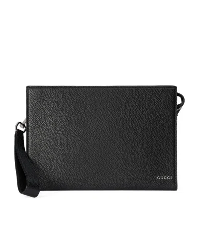 Gucci Leather Logo Pouch In Metallic