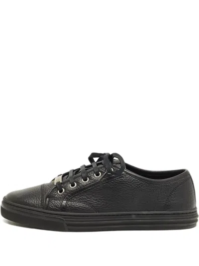 Pre-owned Gucci Leather Low-top Sneakers In Black