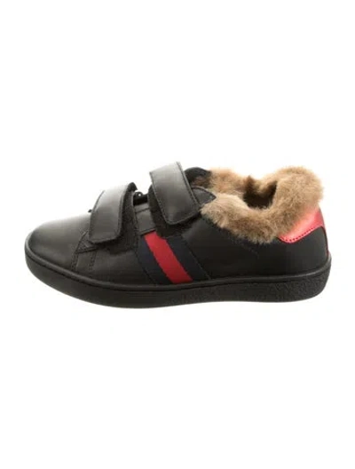 Pre-owned Gucci Babies' Leather Low Top Sneakers In Black