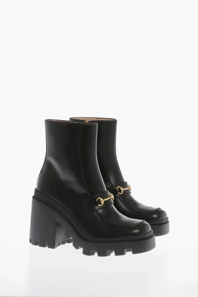 Gucci Leather Magnum Booties With Front Morset 9cm In Black